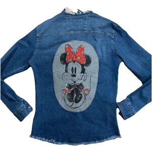 Minnie Mouse Denim Jean Jacket Shirt Shacket Grunge Retro Says Medium See Msrmts